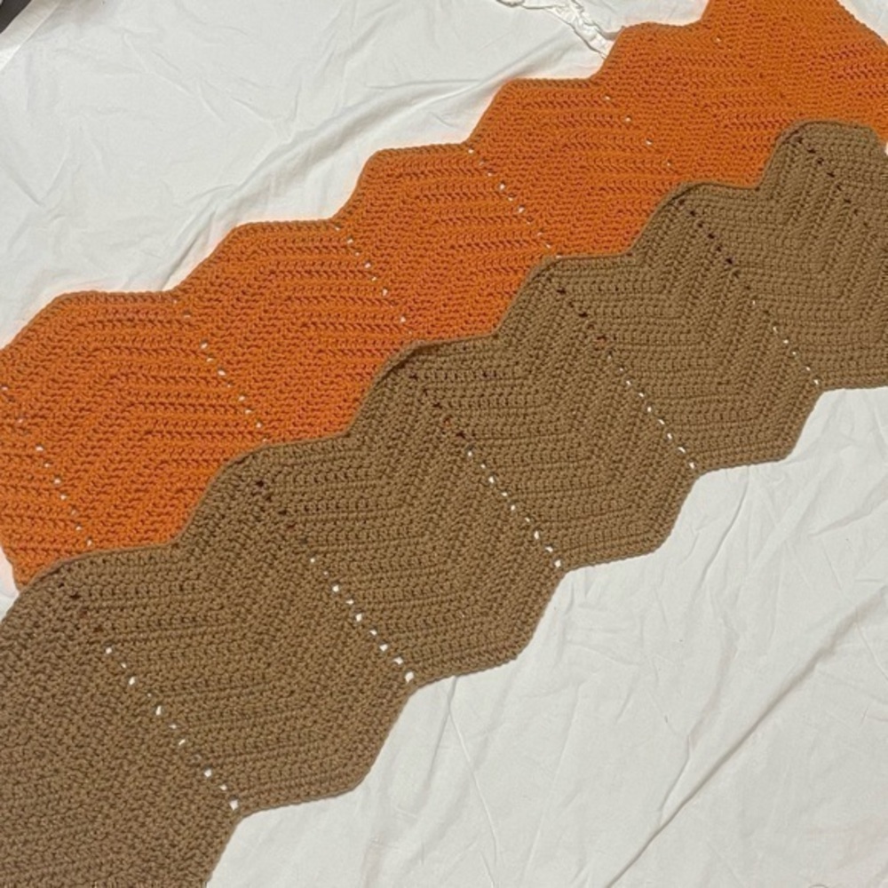 NEW Handmade Artisan Crochet SET of 2 Granny Scarf Shawl Table Runner, Pumpkin